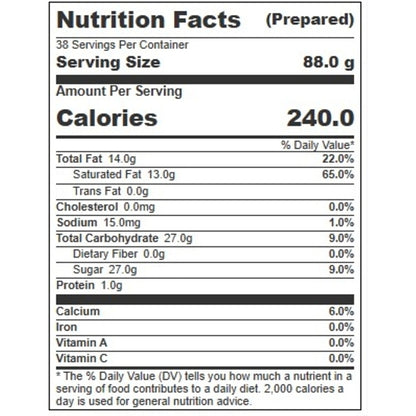 Villa Dolce VEGAN VANILLA GELATO, 1 x 5 LT Case - Nutrition facts label