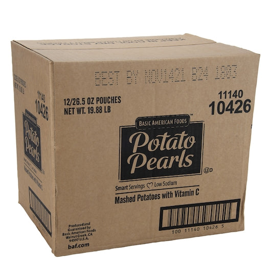 BAF Potato Pearls Smart Servings Low Sodium Mashed Potatoes, 12 x 26.5 oz Case - GS1 closed shipping case image