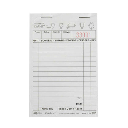 NCCO National Checking WaitRpad 3.5 Inch X 5.125 Inch 13 Line White 1 Part Guest Check, 100 per Pad, 1 x 10000 each Case