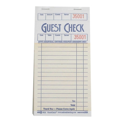 National Checking Guest National Checking 3.5 Inch X 6.75 Inch 1 Part Carbonless Salmon 13 Line Guest Check, 1 x 5000