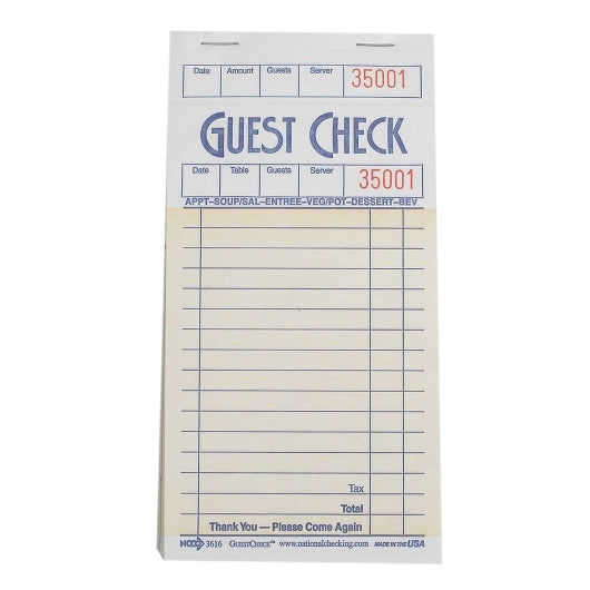 National Checking Guest National Checking 3.5 Inch X 6.75 Inch 1 Part Carbonless Salmon 13 Line Guest Check, 1 x 5000
