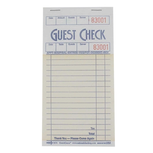 National Checking Guest National Checking 3.5 Inch X 6.75 Inch 1 Part Salmon 13 Line Guest Check, 1 x 2500 each Case