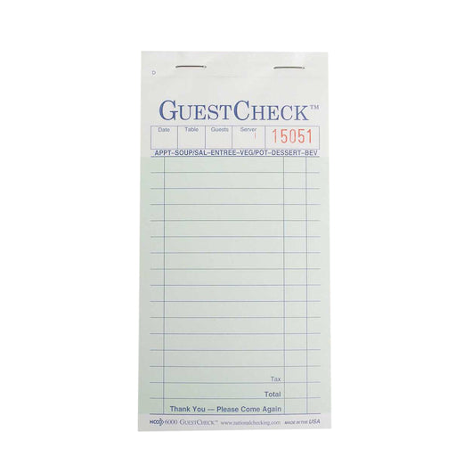 NCCO National Checking Company 2 Part 16 Line Carbon Green Guest Check, 1 x 2500 each Case - Guest Checks & Register
