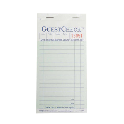 NCCO National Checking Company 2 Part 16 Line Carbon Green Guest Check, 1 x 2500 each Case - Guest Checks & Register
