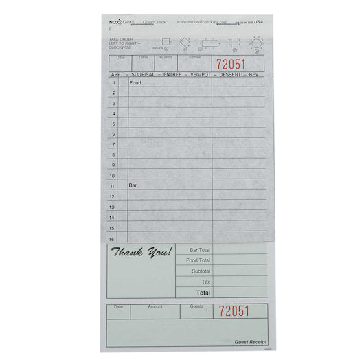 Magnolia Evaporated Milk Guest Check 2 Part Carbon Green, 50 x 50 x 1 each Case - Guest Checks & Register Rolls