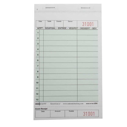 National Checking Guest National Checking 4.25 Inch X 7.25 Inch 2 Part Green Carbonless 13 Line Guest Check, 1 x 2000