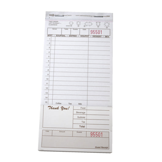 NCCO Guest Check 2 Part Carbonless, 1 x 2000 each Case - Guest Checks & Register Rolls
