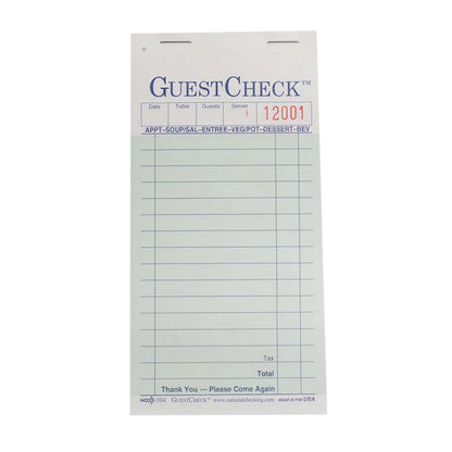 National Checking Guest National Checking 3.5 Inch X 6.75 Inch 2 Part Green Carbon 16 Line Guest Check, 1 x 2500 each