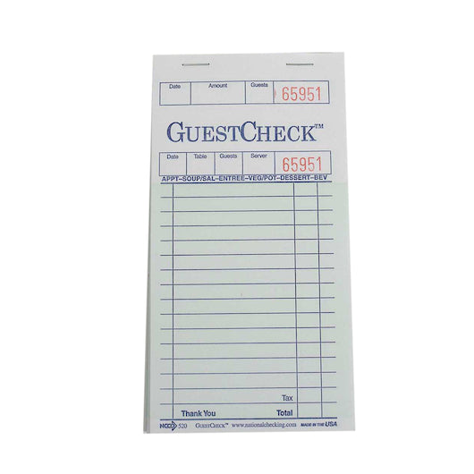 NCCO National Checking 3.5 Inch X 6.75 Inch 1 Part Green 19 Line Guest Check, 1 x 2500 each Case - Guest Checks &