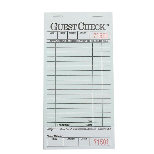 National Checking Company 1 Part 18 Line Green Guest Check, 50 x 50 SH Case - Guest Checks & Register Rolls