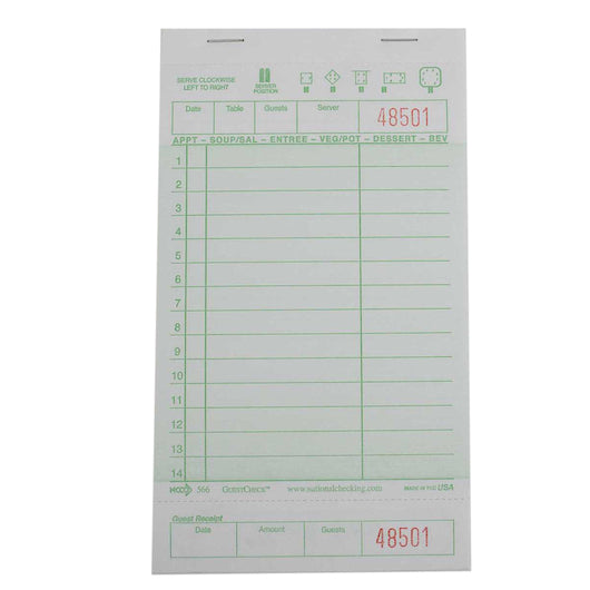 NCCO National Checking 4.25 Inch X 7.25 Inch 1 Part Green 14 Line Guest Check, 1 x 2500 each Case - Guest Checks &