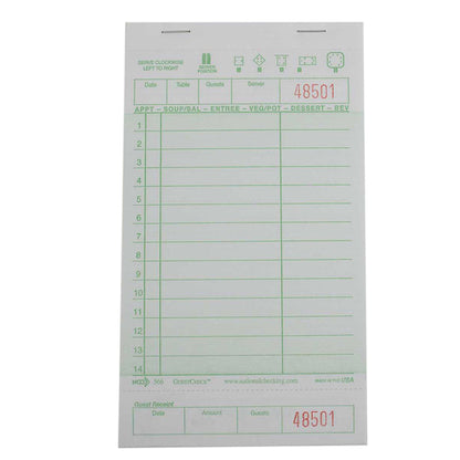 NCCO National Checking 4.25 Inch X 7.25 Inch 1 Part Green 14 Line Guest Check, 1 x 2500 each Case - Guest Checks &