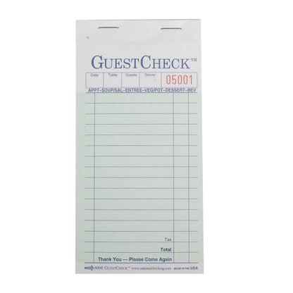 NCCO National Checking 3.5 Inch X 6.75 Inch 2 Part Carbon Green 17 Line Guest Check, 1 x 2500 each Case - Guest Checks &