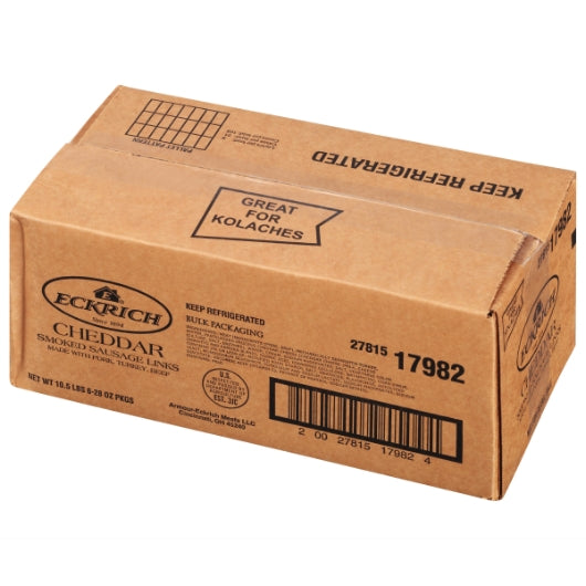 Eckrich Cheddar Smoked Sausage Links, 6 x 1.77 lb Case - Frozen Meat & Seafood