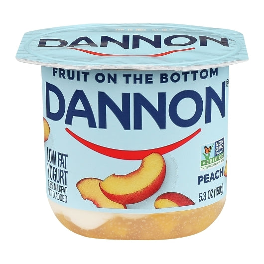 Dannon Low Fat Fruit on the Bottom Peach Yogurt, 12 x 5.3 oz Case - Cheese & Dairy