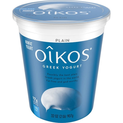 Oikos Greek Nonfat Plain Yogurt, 6 x 32 oz Case - Alternate product angle or state