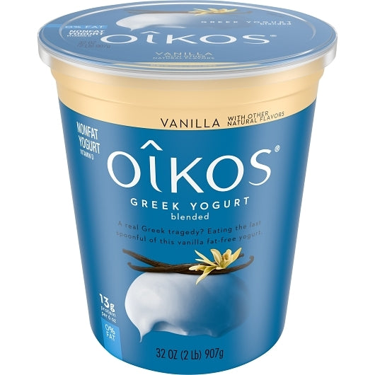 Oikos 0% Fat Greek Vanilla Yogurt, 6 x 32 oz Case - DOT product image 5