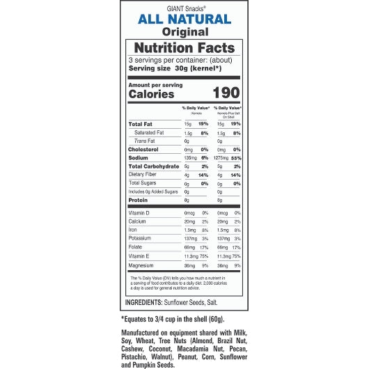 Giant Snack Original Roasted & Salted Seeds, 24 x 5.75 oz Case - DOT product image 4