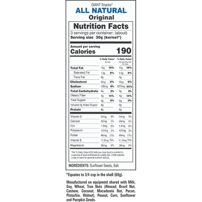 Giant Snack Original Roasted & Salted Seeds, 24 x 5.75 oz Case - DOT product image 4