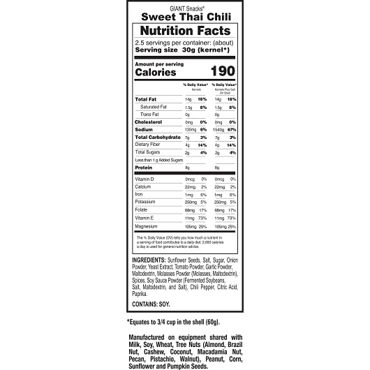 Giant Snack Inc Giants Sweet Thai Chili Sunflower Seed, 12 x 5 oz Case - Nuts & Seeds