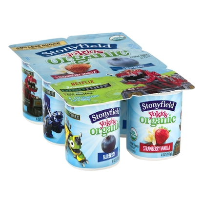 Stonyfield Farm Kids Low Fat 3 Blueberry & 3 Strawberry Vanilla Yogurt, 4 x 24 oz Case - DOT product image 3