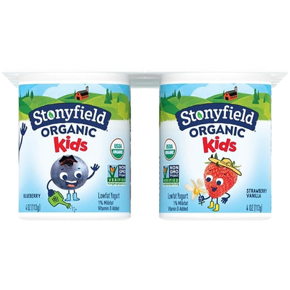 Stonyfield Farm Kids Low Fat 3 Blueberry & 3 Strawberry Vanilla Yogurt, 4 x 24 oz Case - DOT product image 2