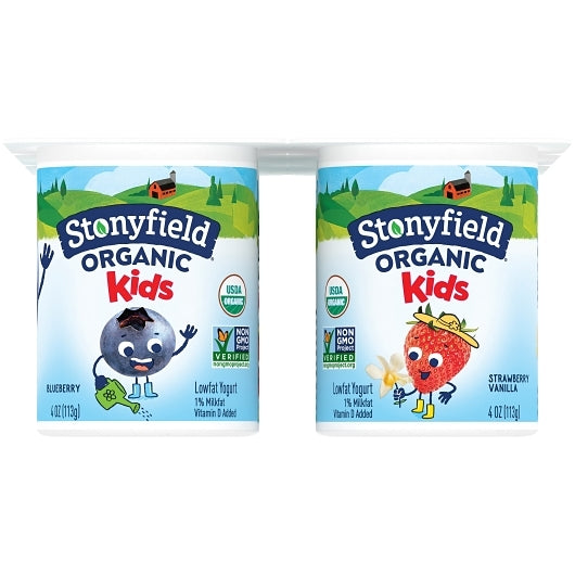 Stonyfield Farm Kids Low Fat 3 Blueberry & 3 Strawberry Vanilla Yogurt, 4 x 24 oz Case - DOT product image 2