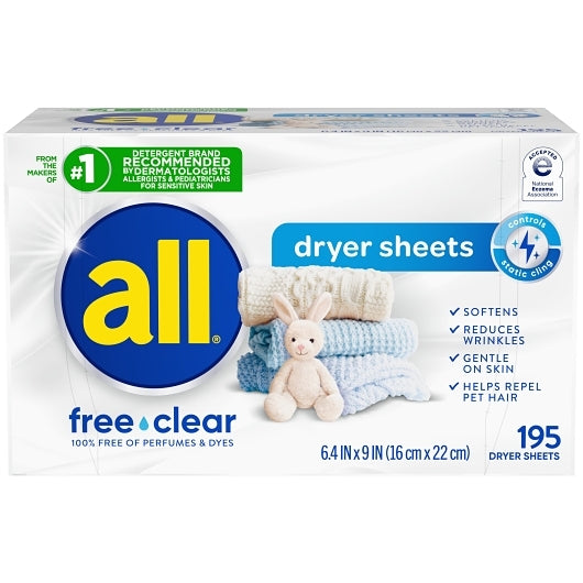 All Free Clear Dryer Sheets, 6 x 195 ct Case - Cleaners & Sanitizers
