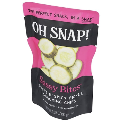 Oh Snap Sassy Bites Pickle Chip Single Serve Pouch Pouches, 12 x 3.25 oz Case - Condiments & Sauces