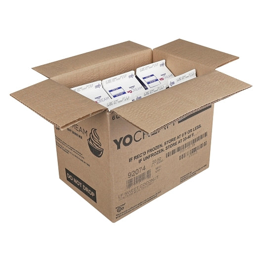 Yocream Yogurt Mix Premium Sweet Coconut Frozen Low Fat Soft Serve Yogurt Mix, 6 x 64 oz Case - GS1 open-case image