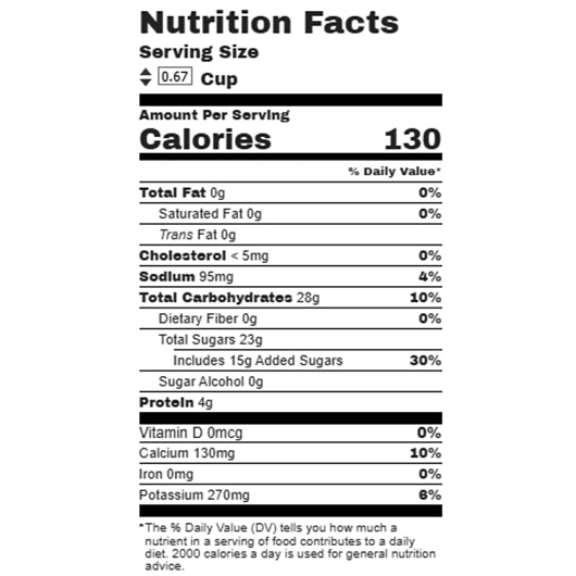 Yocream Premium Cappuccino Frozen Nonfat Soft Serve Yogurt Mix, 6 x 64 oz Case - Nutrition facts label