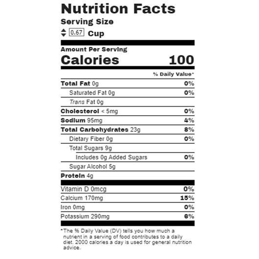 Yocream Yogurt Mix Premium Strawberry Frozen No Sugar Added Nonfat Soft Serve Yogurt Mix, 6 x 64 oz Case - Nutrition facts label