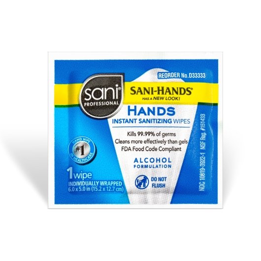 Sani Professional Sani-hands Packets Sanitizing Wipes, 20 x 150 ct Case - Cleaners & Sanitizers