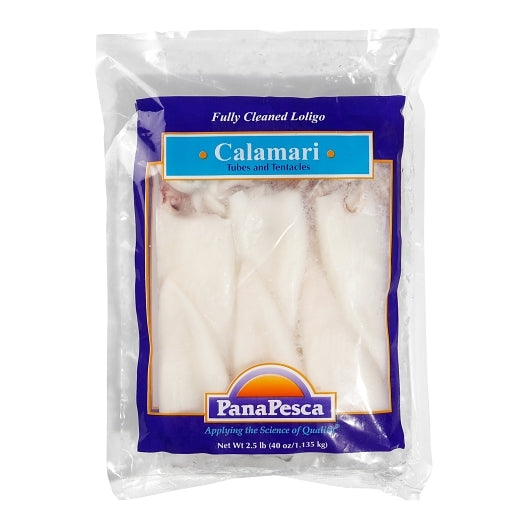 Panapesca Squid, Loligo, Raw, Frozen, Fully Cleaned, Various, Tubes & Tentacles, 4"-6", 4 x 2.5 lb Case - Frozen Meat &