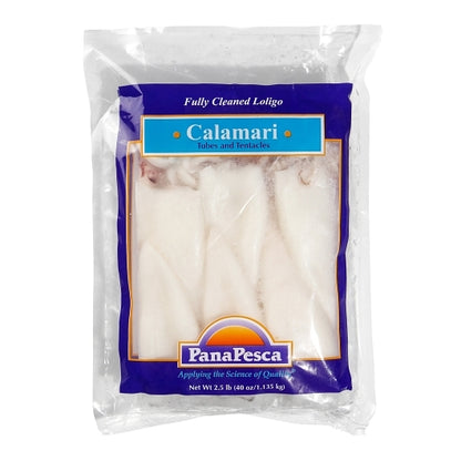 Panapesca Squid, Loligo, Raw, Frozen, Fully Cleaned, Various, Tubes & Tentacles, 4"-6", 4 x 2.5 lb Case - Frozen Meat &