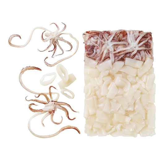 Panapesca Squid, Loligo, Raw, Frozen, Fully Cleaned, Various, Rings & Tentacles, 5/8" Cut, 4 x 2.5 lb Case - DOT product image 2