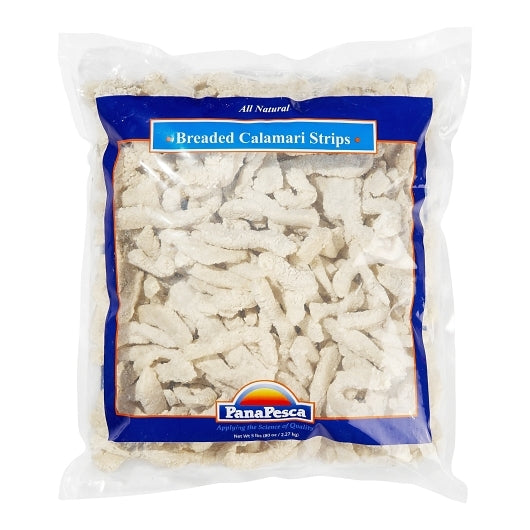 Pana Pesca Premium Squid, Gigas, Raw, Frozen, Breaded, China, Iqf Strips, Tenderized 3"-6" Long, 2 x 5 lb Case - Frozen