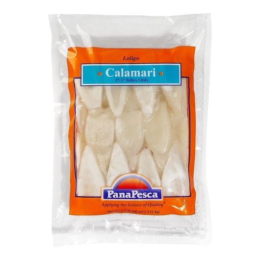 Pana Pesca Traditionally Squid, Loligo, Raw, Frozen, Traditionally Cleaned, Various, Tubes Only, 3"-5", 4 x 2.5 lb Case