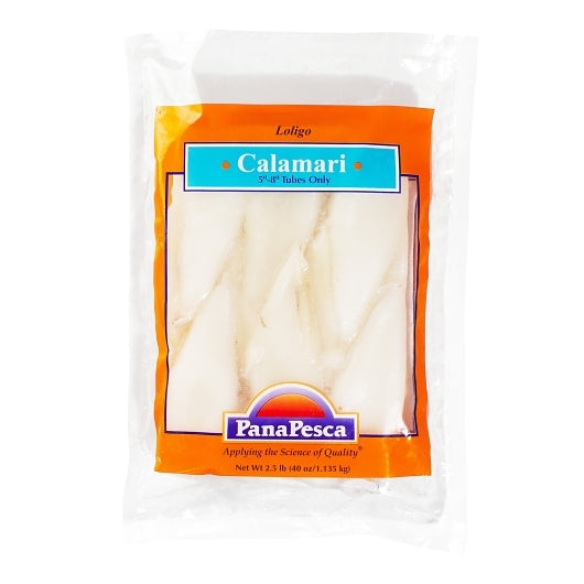 Pana Pesca Traditionally Squid, Loligo, Raw, Frozen, Traditionally Cleaned, Various, Tubes Only, 5"-8", 4 x 2.5 lb Case