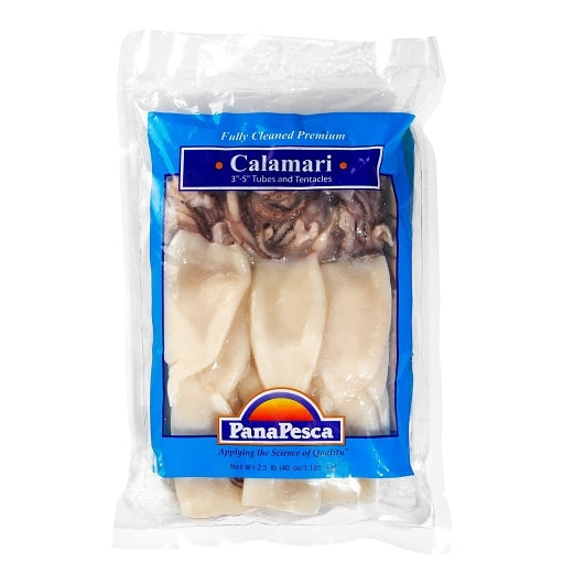 Pana Pesca Fully Squid, Illex/Arrow, Raw, Frozen, Fully Cleaned, Various, Tubes & Tentacles, 3"-5", 4 x 2.5 lb Case