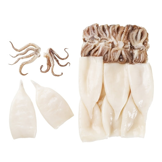 Pana Pesca Fully Squid, Illex/Arrow, Raw, Frozen, Fully Cleaned, Various, Tubes & Tentacles, 3"-5", 4 x 2.5 lb Case - DOT product image 2