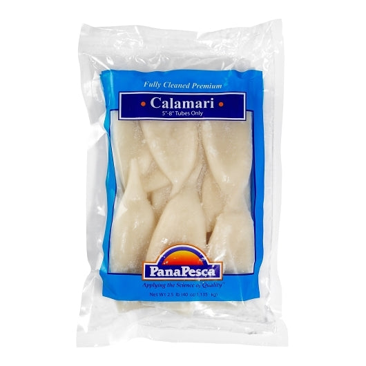 Pana Pesca Fully Squid, Illex/Arrow, Raw, Frozen, Fully Cleaned, Various, Tubes Only, 5"-8", 4 x 2.5 lb Case - Frozen