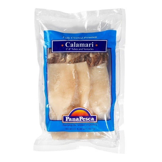 Pana Pesca Fully Squid, Illex/Arrow, Raw, Frozen, Fully Cleaned, Various, Tubes & Tentacles, 5"-8", 4 x 2.5 lb Case