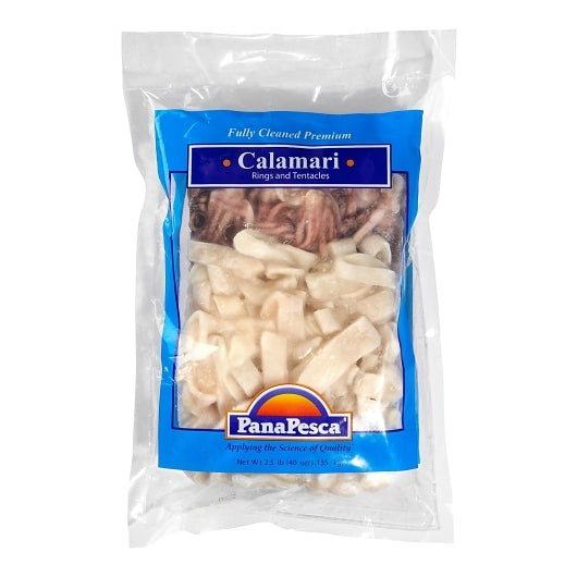 Pana Pesca Fully Squid, Illex/Arrow, Raw, Frozen, Fully Cleaned, Various, Rings & Tentacles, 5/8" Cut, 4 x 2.5 lb Case
