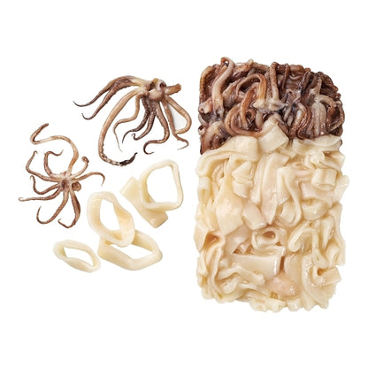 Pana Pesca Fully Squid, Illex/Arrow, Raw, Frozen, Fully Cleaned, Various, Rings & Tentacles, 5/8" Cut, 4 x 2.5 lb Case - DOT product image 2
