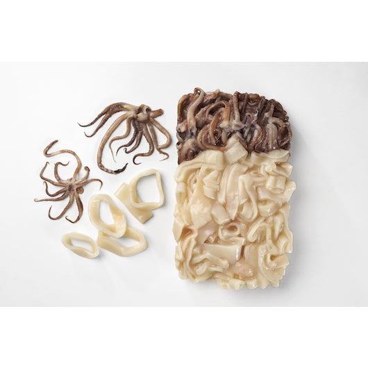 Pana Pesca Fully Squid, Illex/Arrow, Raw, Frozen, Fully Cleaned, Various, Rings & Tentacles, 5/8" Cut, 4 x 2.5 lb Case - DOT product image 7