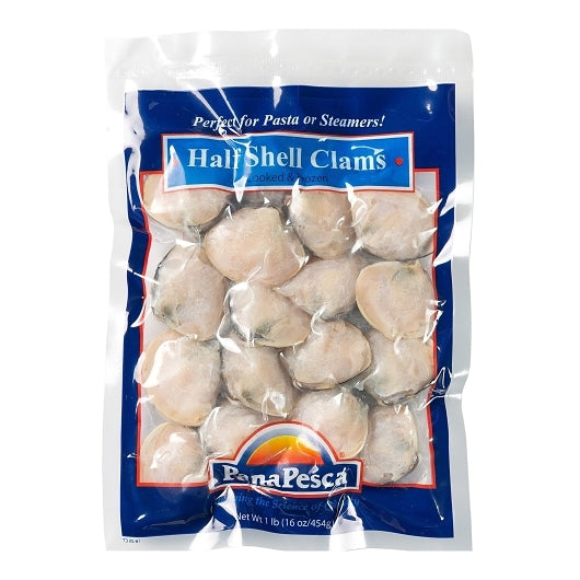 Pana Pesca Half Vacuum Pack Half Shell Clams, 10 x 1 lb Case - Frozen Meat & Seafood