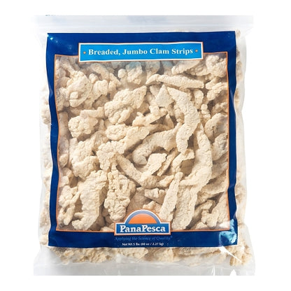 Pana Pesca Breaded Jumbo Clam Strips, 2 x 5 lb Case - Frozen Meat & Seafood