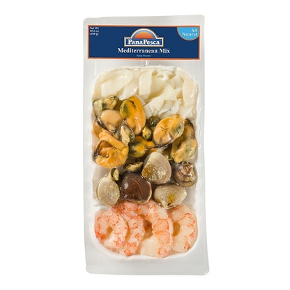 Panapesca Squid Clams Mussels And Shrimp Skin Pack Mediterranean Seafood Mix, 12 x 10.6 oz Case - Frozen Meat & Seafood