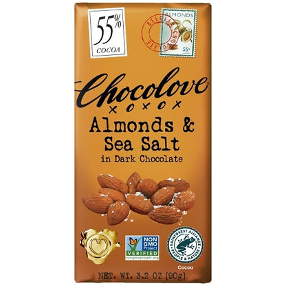 Chocolove Almonds & Sea Salt Dark Chocolate Bar, 12 x 12 x 3.2 oz Case - DOT product image 8